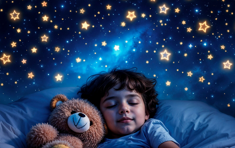 Copil adormit fericit după poveste